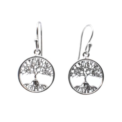 Earrings Silver Colour, Tree of Life in Circle