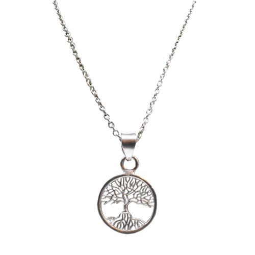 Pendant Necklace Silver Colour, Tree of Life in Circle