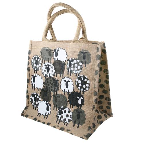 Jute shopping bag, square, sheep