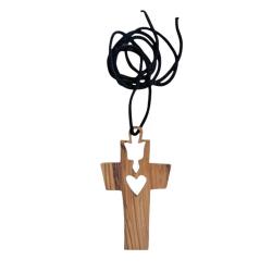 Pendant Olive Wood Dove and Heart in Cross 4 x 7cm