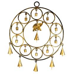 Chime, circle with elephant & bells, recycled metal, 29cm diameter