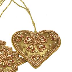 Hanging Decoration, Gold Beaded Heart