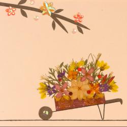 Handmade Card, Wheelbarrow of Flowers 12x12cm