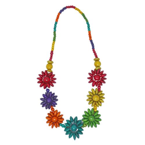 Necklace Handpainted Wooden Multicolour Flower Shape Beads