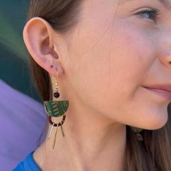 Earrings, recycled circuit board, semi circles