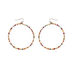 Earrings Hoop with Multicoloured Small Beads 6.5cm diameter