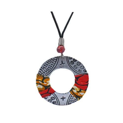 Pendant Necklace Recycled Fabric 2pcs + Aluminium Circle 40cm