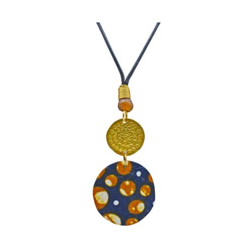 Pendant Necklace Recycled Fabric + Copper Round 40cm