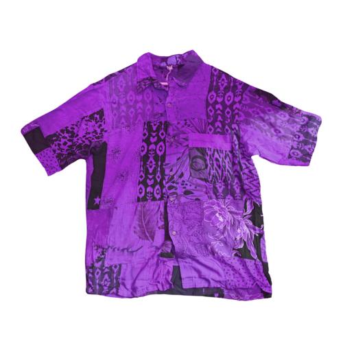 Shirt, Short Sleeves Patchwork Purples, Small Unisex