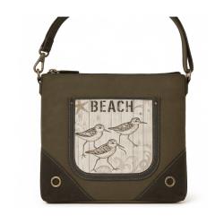 Tote Bag Canvas and Leather - Beach / Waves 30.5x9x30.5cm