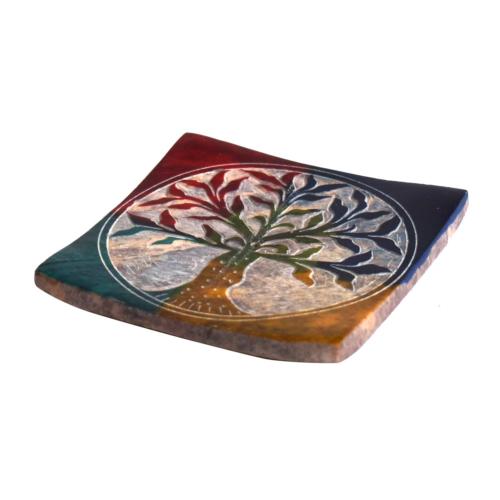 Square soapstone Incense holder with tree of life design