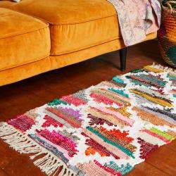 Dhurrie rug, recycled cotton & polyester Moroccan style handwoven 60x90cm