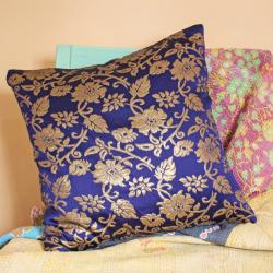 Blue cushion cover with recycled brocade fabric 40 x 40 cm  
