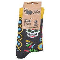 Bamboo Socks Day of the Dead Shoe Size UK 3-7 Womens Fair Trade Eco