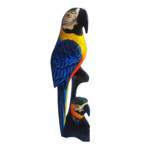 Standing Ornament Parrot and Baby Blue Albesia Wood 11 x 40cm