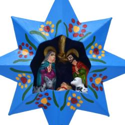 Hanging Christmas Decoration, Nativity in Star Blue