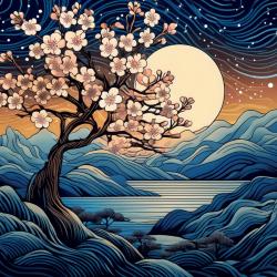 Greetings card "Cherry Blossom as Night" 16x16cm