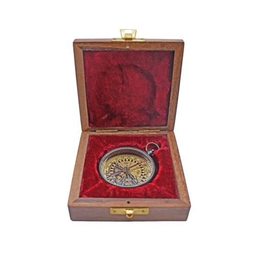 Compass Brass in Wooden Box 10 x 10 x 4cm