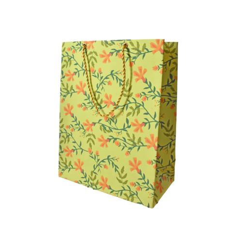 Gift Wrap Handmade Paper Floral Design on Lime 18 x 23 x 9cm