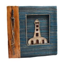 Handmade notebook, inlaid lighthouse design, 19x19cm