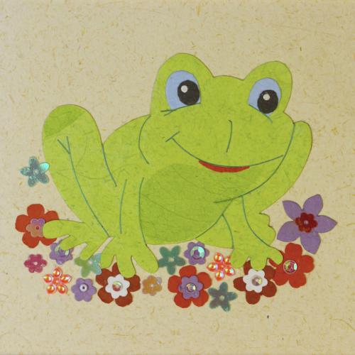 Handmade Card, Frog and Flowers 12x12cm