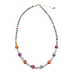 Necklace Recycled Multicoloured + Wooden Beads 30cm