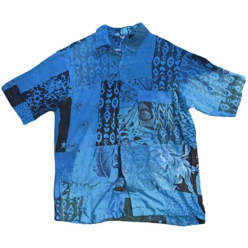 Shirt, Short Sleeves Patchwork Blues, Extra Large Unisex