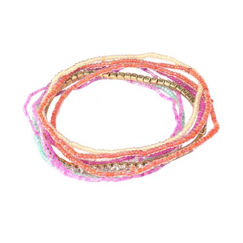 Bracelet 8 Strands Multicoloured Glass + Metal Beads Pastels