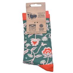 Bamboo Socks Red Teal Floral Shoe Size UK 7-11 Mens Fair Trade Eco