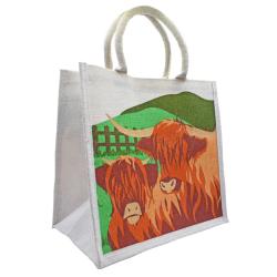 Jute shopping bag, Highland Cattle 30x30cm