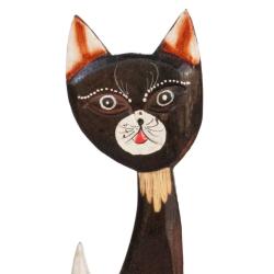 Dark Brown Cat Head to Side Albesia Wood 8x4x25cm