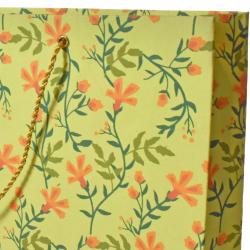 Gift Wrap Handmade Paper Floral Design on Lime 31 x 20 x 7.5cm