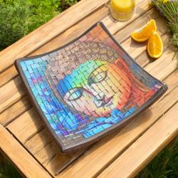 Plate Mosaic Buddha Head in Rainbow Colours 25 x 25cm