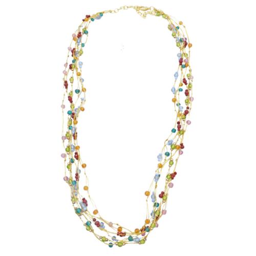 Necklace Small Beads Multicoloured on Gold Coloured Strands