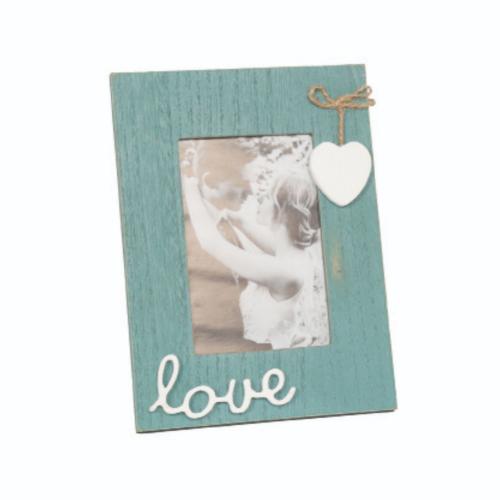 Photo Frame Sustainable Wood Blue Whitewash Love for photo 4 x 6 inches