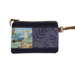 Purse / Pouch Canvas and Leather - Seagulls 20x12.75cm