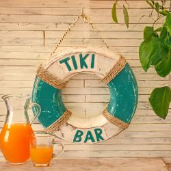 Hanging Life Buoy Albesia Wood Tiki Bar