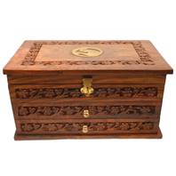 Wooden three drawer brass detail jewellery box