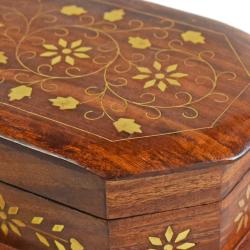 Octagonal Wooden Jewellery/Trinket box, Sheesham Wood Floral inlay