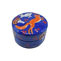 Round Trinket Box, woodland papier mâché blue 5 x 3cm 