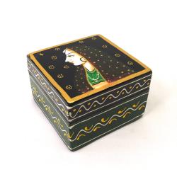 Jewellery / Trinket Box Painted Mango Wood, Woman with Veil 10 x 10 x 6cm