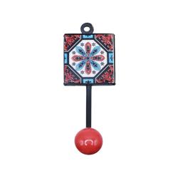 Coat Hook, Ceramic Floral Patterned Tile Red Knob 5 x 13cm