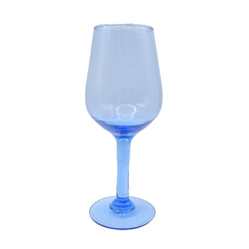 Single Wine Glass Recycled Glass Blue Tinted, 18cm height