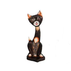 Dark Brown Cat Head to Side Albesia Wood 7x4x21cm