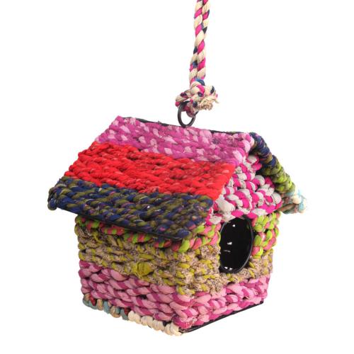 Recycled fabric bird house square