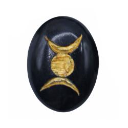 Pebble / Paperweight Black with Gold Coloured Triple Moon 4.5 x 3.5cm