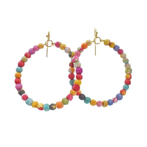 Earrings Recycled Small Beads on Circle 4.5cm