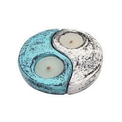 T-lite Holder Terracotta Circle Yin Yang Blue White