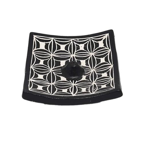 Incense Plate Terracotta Curved Black White