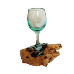 Recycled Wine Glass on Wood approx 17x12x24cm